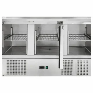 Saladette Refrigerada 3 Portas Corrediças com Tampa de Vidro - Capacidade 8 Cubas Gastronorm 1/6