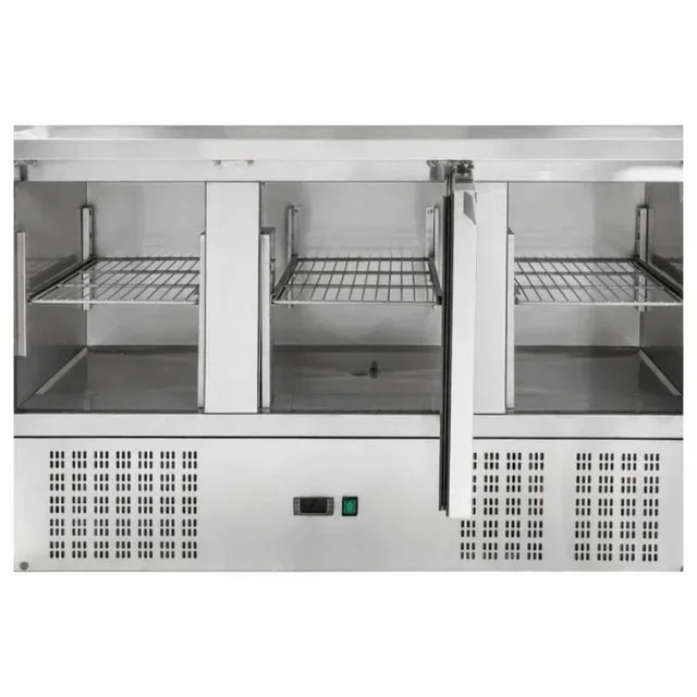 Saladette Refrigerada 3 Portas Corrediças com Tampa de Vidro - Capacidade 8 Cubas Gastronorm 1/6
