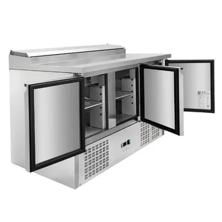Saladette Refrigerada 3 Portas Corrediças com Tampa de Vidro - Capacidade 8 Cubas Gastronorm 1/6