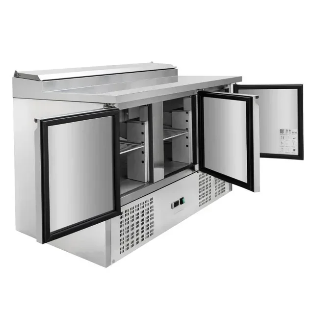 Saladette Refrigerada 3 Portas Corrediças com Tampa de Vidro - Capacidade 8 Cubas Gastronorm 1/6