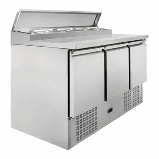 Saladette Refrigerada 3 Portas Corrediças com Tampa de Vidro - Capacidade 8 Cubas Gastronorm 1/6