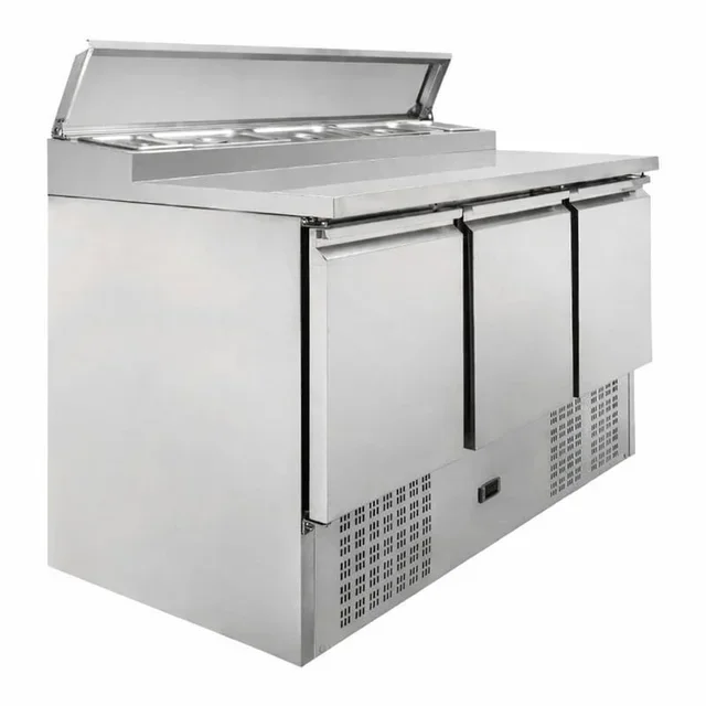 Saladette Refrigerada 3 Portas Corrediças com Tampa de Vidro - Capacidade 8 Cubas Gastronorm 1/6