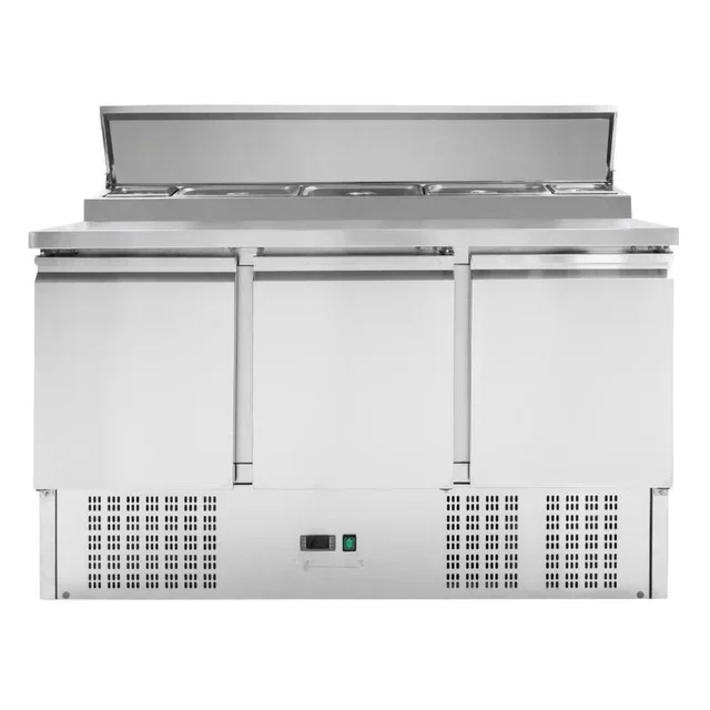 Saladette Refrigerata 3 Ante Scorrevoli con Coperchio in Vetro - Capacità 8 Bacinelle GN 1/6