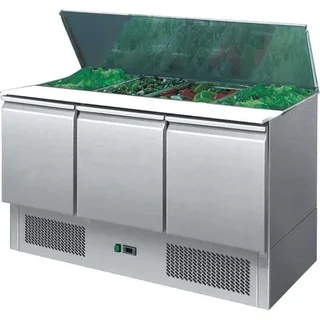 Refrigerated Saladette 4 GN 1/1 Pans - 3 Doors with Sliding Cover