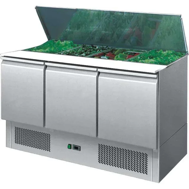 Saladette Refrigerata 4 Bacinelle GN 1/1 - 3 Porte con Coperchio Scorrevole