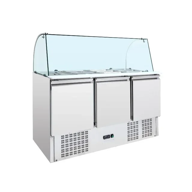 Refrigerated Saladette 4 GN 1/1 Pans - 3 Glass Doors