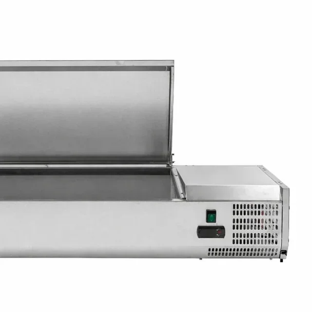 Saladette Refrigerada de Mostrador con Tapa de Acero Inoxidable - 3 Cubetas GN 1/3 y 1 Cubeta GN 1/2