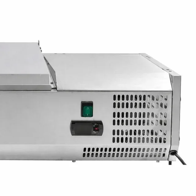 Saladette Refrigerada de Mostrador con Tapa de Acero Inoxidable - 3 Cubetas GN 1/3 y 1 Cubeta GN 1/2