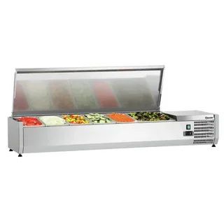 Saladette Refrigerada de Balcão em Aço Inoxidável - 5 Cubas GN 1/3 e 1 Cuba GN 1/2
