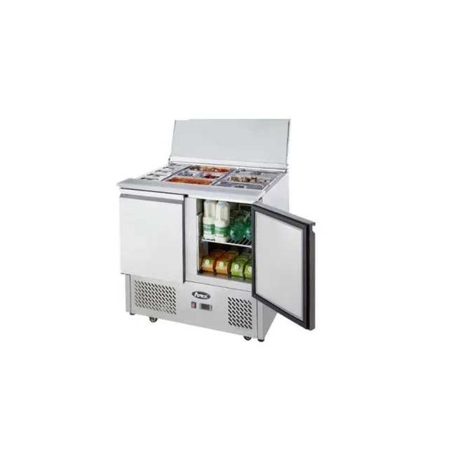 Compact Refrigerated Saladette 2x GN1/1 + 3x GN1/6 - Sliding Stainless Steel Lids
