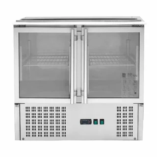 Saladette Refrigerata Compatta 2 Porte in Vetro Coperchio Scorrevole 2 Bacinelle GN 1/1 + 3 Bacinelle GN 1/6
