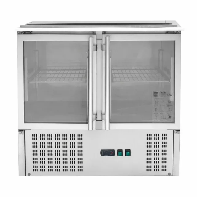 Saladette Refrigerata Compatta 2 Porte in Vetro Coperchio Scorrevole 2 Bacinelle GN 1/1 + 3 Bacinelle GN 1/6