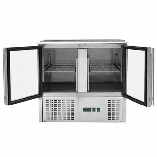Saladette Refrigerata Compatta 2 Porte in Vetro Coperchio Scorrevole 2 Bacinelle GN 1/1 + 3 Bacinelle GN 1/6