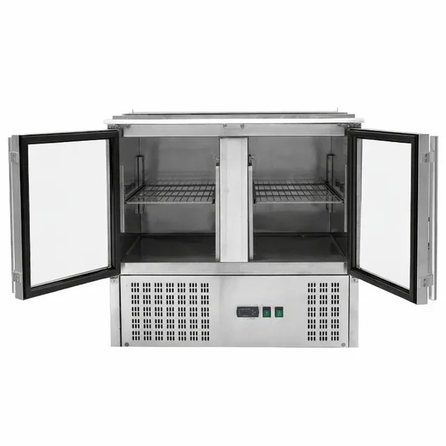 Saladette Refrigerata Compatta 2 Porte in Vetro Coperchio Scorrevole 2 Bacinelle GN 1/1 + 3 Bacinelle GN 1/6