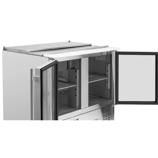 Saladette Refrigerata Compatta 2 Porte in Vetro Coperchio Scorrevole 2 Bacinelle GN 1/1 + 3 Bacinelle GN 1/6