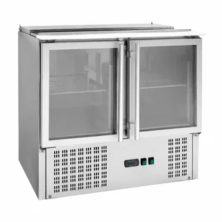 Saladette Refrigerata Compatta 2 Porte in Vetro Coperchio Scorrevole 2 Bacinelle GN 1/1 + 3 Bacinelle GN 1/6