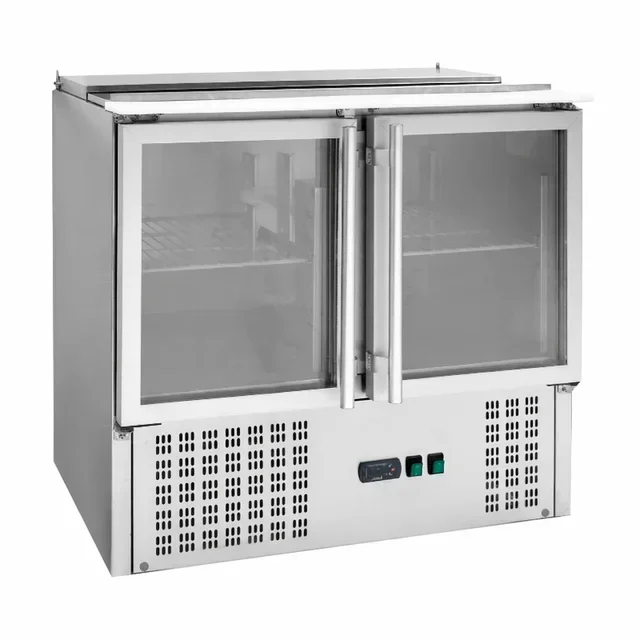 Saladette Refrigerata Compatta 2 Porte in Vetro Coperchio Scorrevole 2 Bacinelle GN 1/1 + 3 Bacinelle GN 1/6