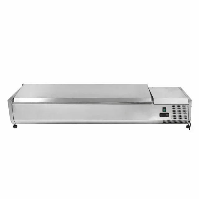 Countertop Refrigerated Saladette with Stainless Steel Lid - 7 Gastronorm 1/4 Pans