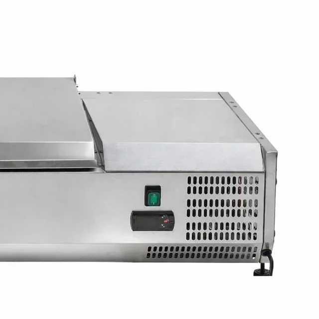 Countertop Refrigerated Saladette with Stainless Steel Lid - 7 Gastronorm 1/4 Pans