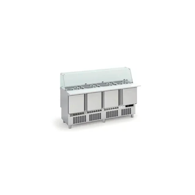 Saladette Réfrigérée Positive 4 Portes 345L - 24 Bacs GN 1/6 et 9 Bacs GN 1/9 pour Fast-Food