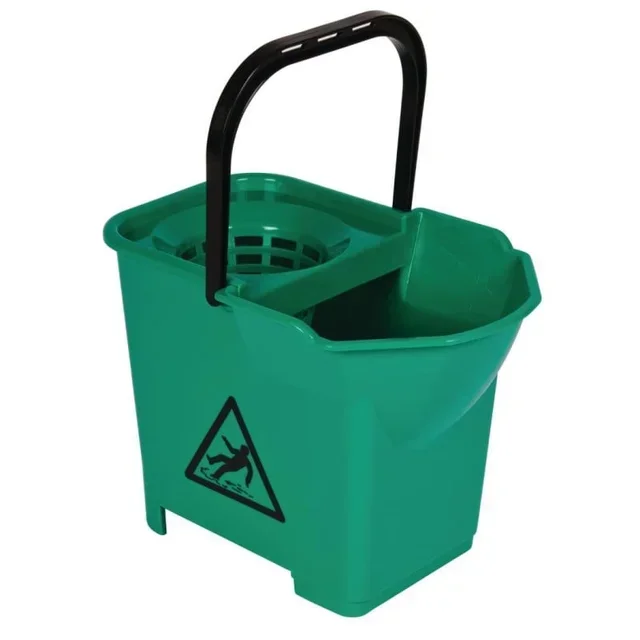 Green mop bucket with integrated wringer system