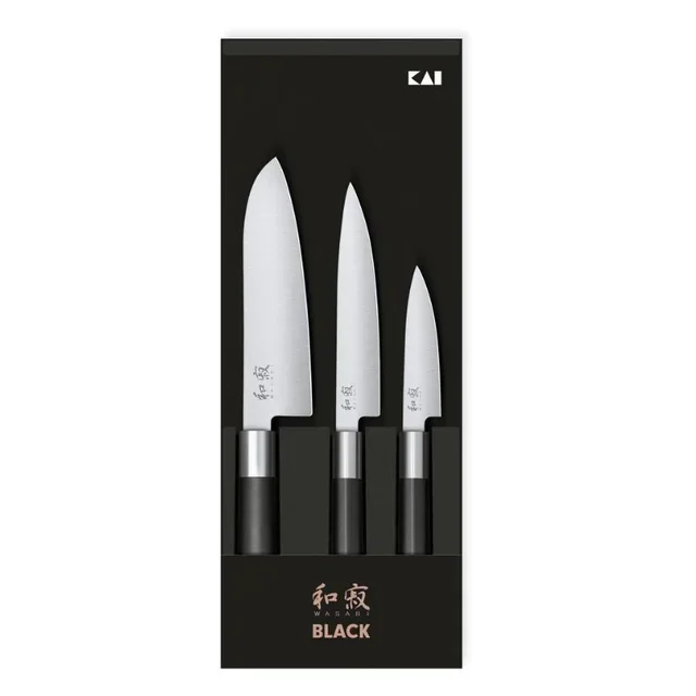Wasabi Black Knife Set of 3 - Paring All-Purpose Santoku