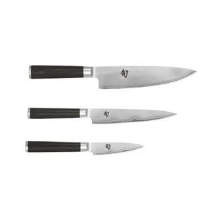 Set of 3 Shun Damascus Japanese Knives - Paring, Utility and Santoku