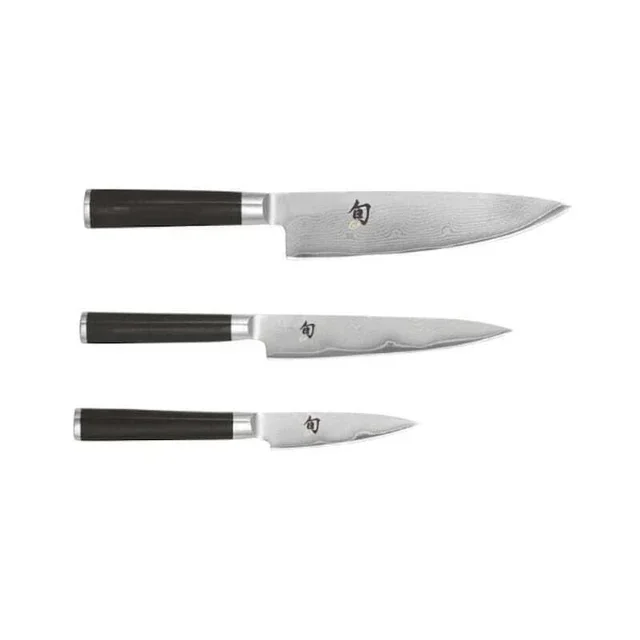 Set of 3 Shun Damascus Japanese Knives - Paring, Utility and Santoku