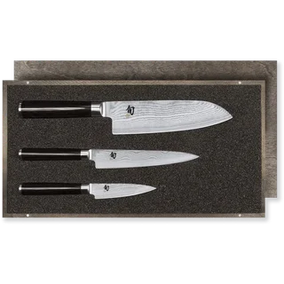 Set of 3 Shun Damascus Japanese Knives - Paring, Utility and Santoku