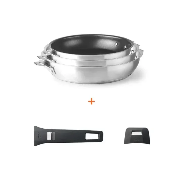 Set of 5 Saucepans & Pans with Non-Stick Coating - Detachable Handles and Grips