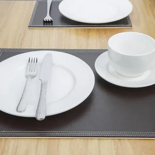 Brown Faux Leather Placemat Set 30x40 cm - Rectangular