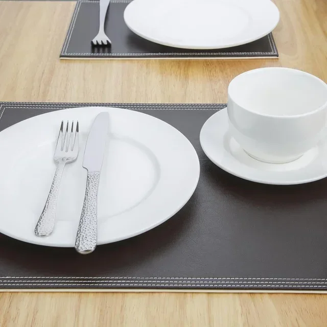 Brown Faux Leather Placemat Set 30x40 cm - Rectangular