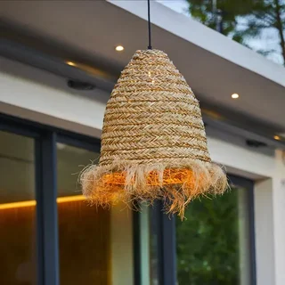 Outdoor Hanging Lantern Anafi in Woven Seagrass - Natural Boho Style