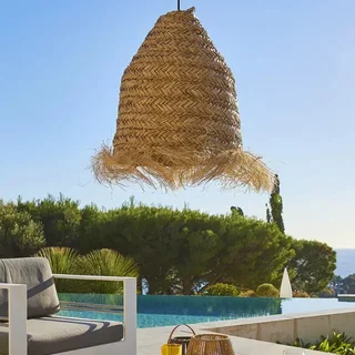 Outdoor Hanging Lantern Anafi in Woven Seagrass - Natural Boho Style