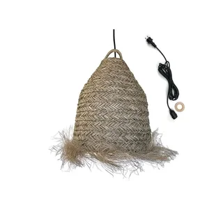 Outdoor Hanging Lantern Anafi in Woven Seagrass - Natural Boho Style