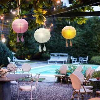 Set of 3 Shangri-La Solar Hanging Lights - Outdoor Lighting