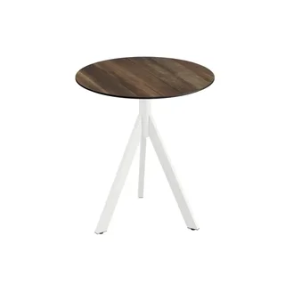 Bistro Table White Infinity Tripod Base HPL Tropical Wood Top Ø 70 cm
