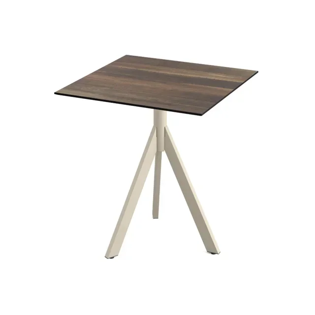 Bistro Table Infinity Tripod Sand Base HPL Tropical Wood Top 70x70 cm
