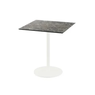 Table Bistrot Carrée 70x70 cm - Piètement Blanc et Plateau Effet Marbre Galaxy