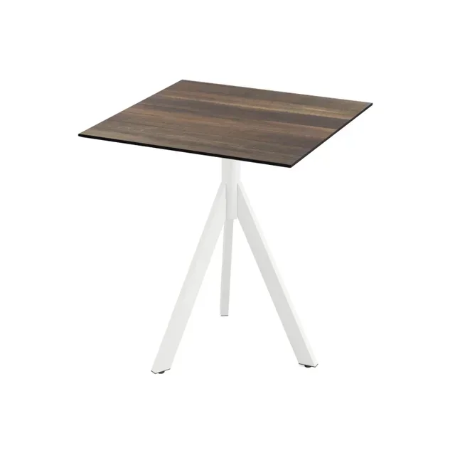 Infinity Tripod Design Bistro Table White Legs and HPL Tropical Wood Top 70x70 cm