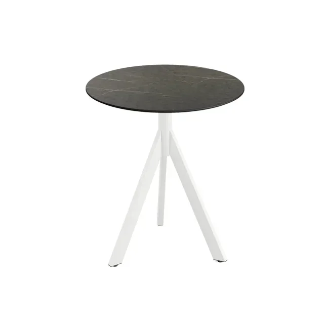 Infinity Tripod Design Bistro Table White with HPL Black Marble Effect Top Ø70 cm