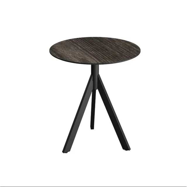 Bistro Table Ø 70 cm - Infinity Tripod Black Metal Base and Riverwashed HPL Wood Top