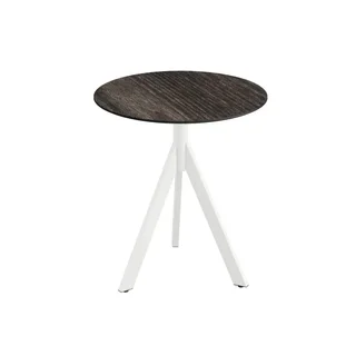 Mesa de Bistró Infinity Tripod Ø 70 cm - Base Blanca y Tablero HPL Efecto Madera Riverwashed