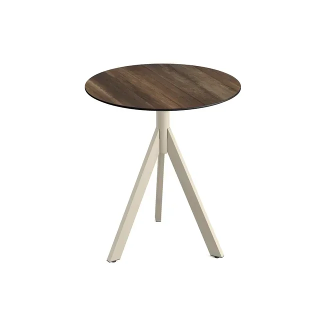 Bistro Table Ø 70 cm - Sand Infinity Tripod Base and HPL Tropical Wood Top