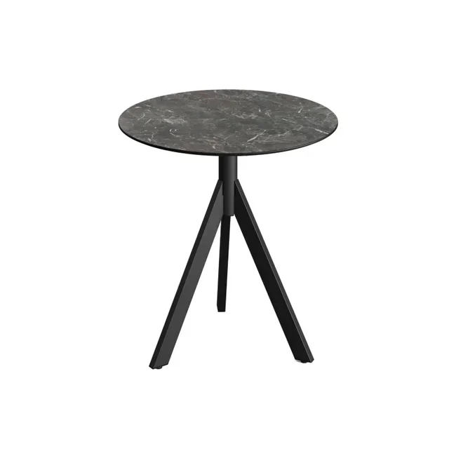 Bistro Table Infinity Tripod Base Black and Galaxy Marble Effect HPL Top - Round 70 cm