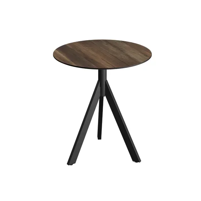 Bistro Table Infinity Tripod Ø70 cm - Black Base and HPL Tropical Wood Top