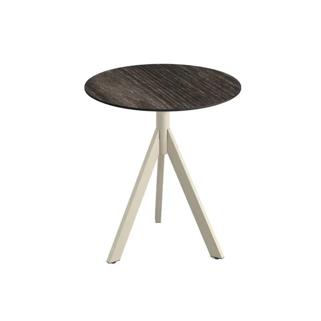 Bistro Table Sand Infinity Tripod Base HPL Riverwashed Wood Top Ø70 cm