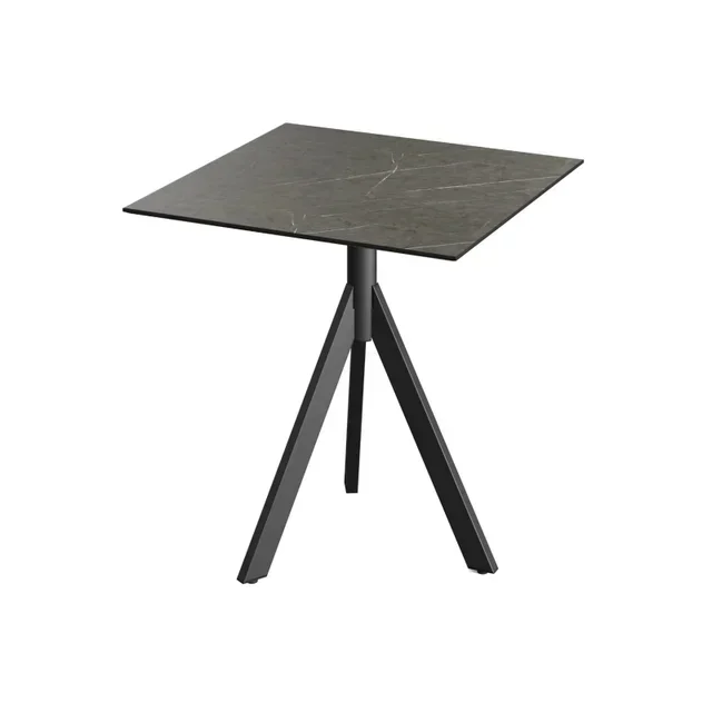 Bistro Table 70x70 cm Infinity Tripod Base Black with HPL Midnight Marble Top