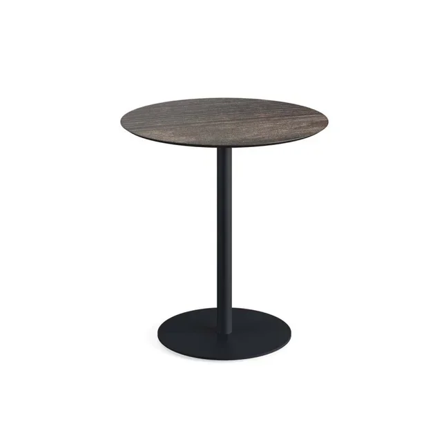 Tavolo Bistrot Urbano Base Nera Piano Legno Riverwashed - Diametro 70 cm