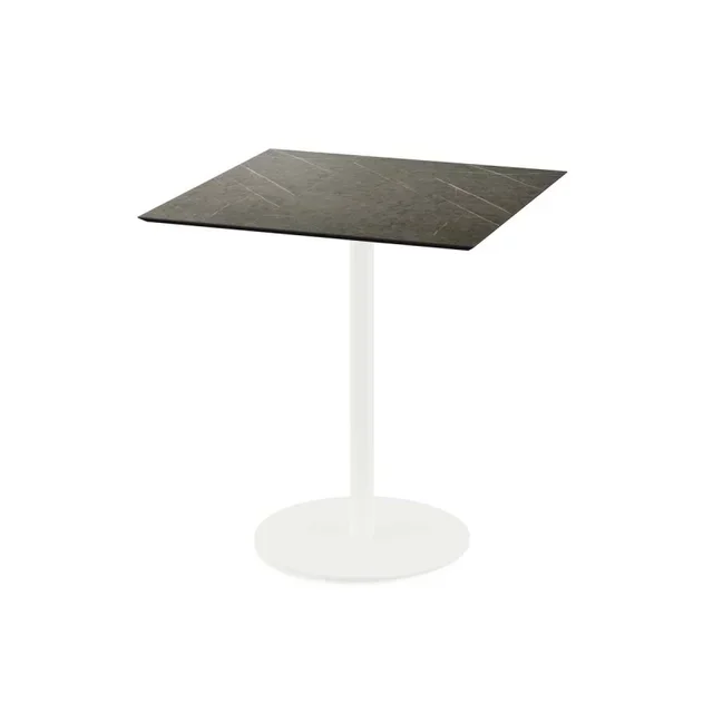 Tavolo Bistrot Urban Base Bianca Piano Marmo Nero Midnight - 70x70 cm